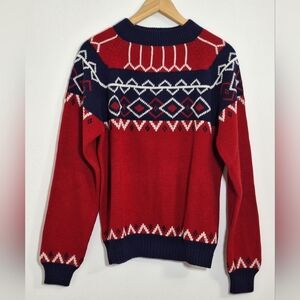 JCPENNEY  VINTAGE Red and Blue Geometric Crewneck Sweater